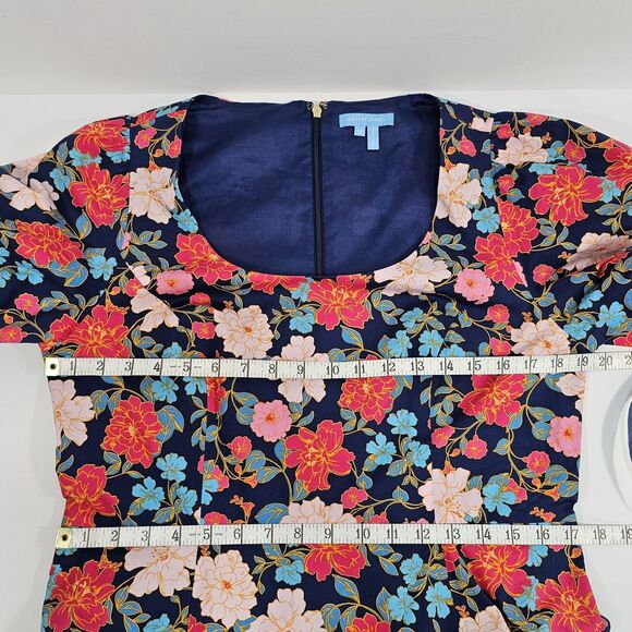 Draper James Julianne Midi Dress Stretch Poplin Women's Size 12 Blue Pink - Picture 7 of 7